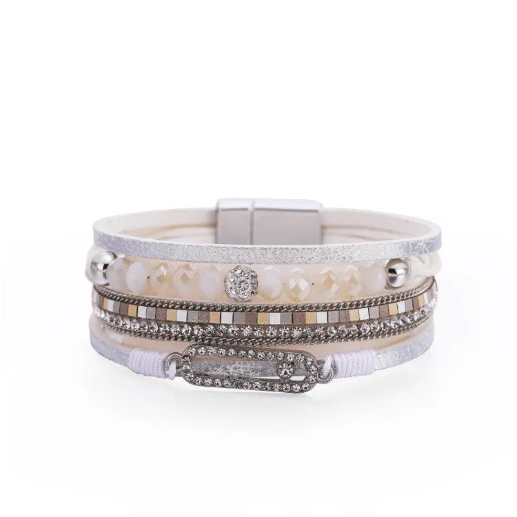 KMVEXO Summer Leather Bracelet Charm Pearls Bracelets&amp;Bangles Magnet Buckle Life of Trees Bohemian Bracelets for Women Manchette