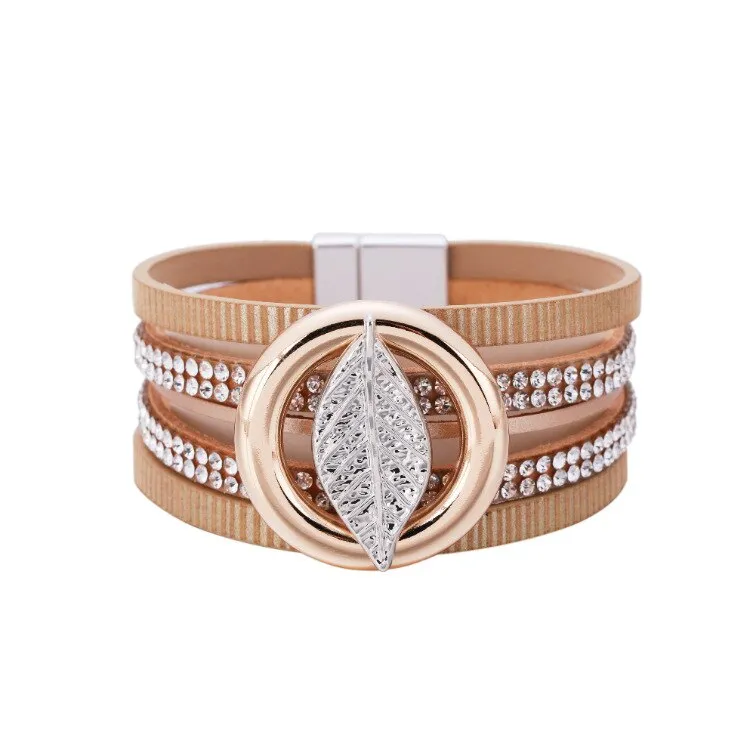 KMVEXO Summer Leather Bracelet Charm Pearls Bracelets&amp;Bangles Magnet Buckle Life of Trees Bohemian Bracelets for Women Manchette