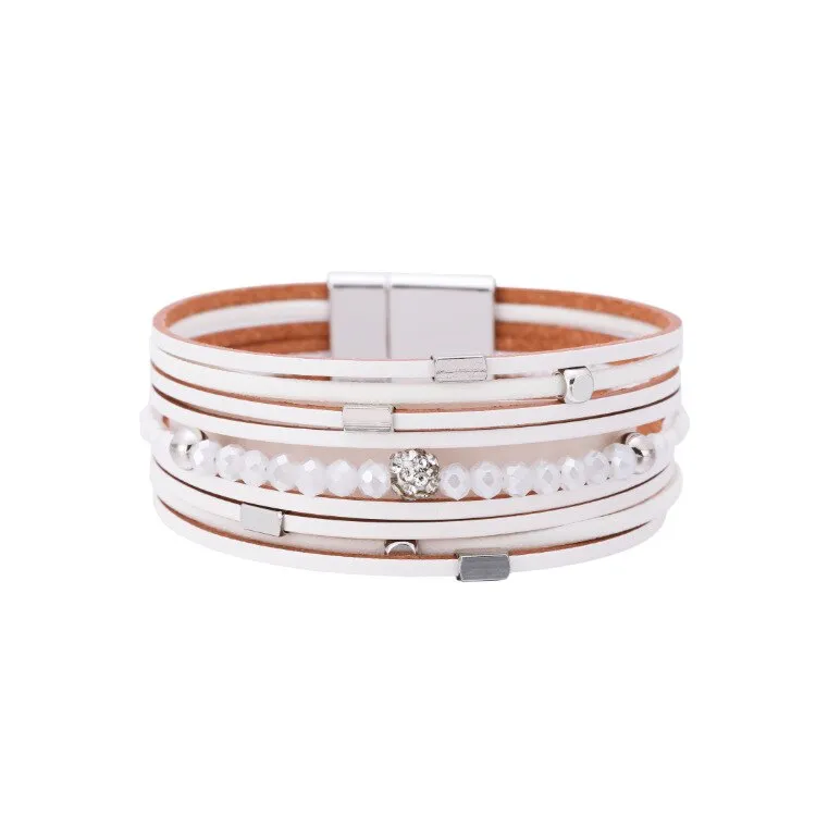 KMVEXO Summer Leather Bracelet Charm Pearls Bracelets&amp;Bangles Magnet Buckle Life of Trees Bohemian Bracelets for Women Manchette