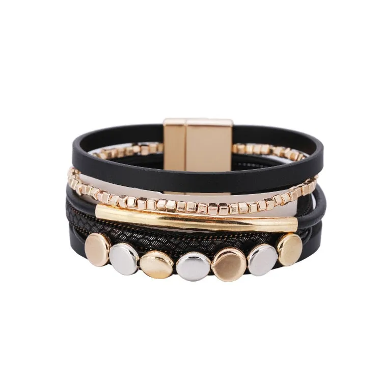 KMVEXO Summer Leather Bracelet Charm Pearls Bracelets&amp;Bangles Magnet Buckle Life of Trees Bohemian Bracelets for Women Manchette