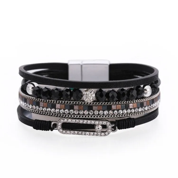 KMVEXO Summer Leather Bracelet Charm Pearls Bracelets&amp;Bangles Magnet Buckle Life of Trees Bohemian Bracelets for Women Manchette