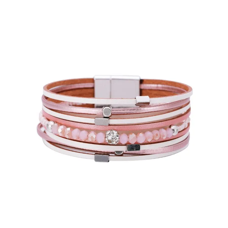 KMVEXO Summer Leather Bracelet Charm Pearls Bracelets&amp;Bangles Magnet Buckle Life of Trees Bohemian Bracelets for Women Manchette