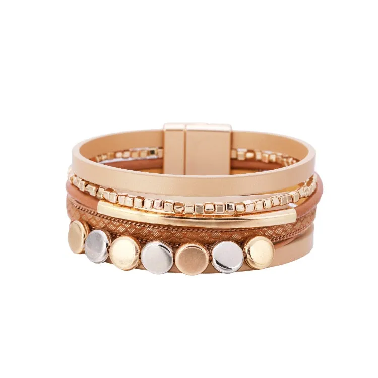 KMVEXO Summer Leather Bracelet Charm Pearls Bracelets&amp;Bangles Magnet Buckle Life of Trees Bohemian Bracelets for Women Manchette