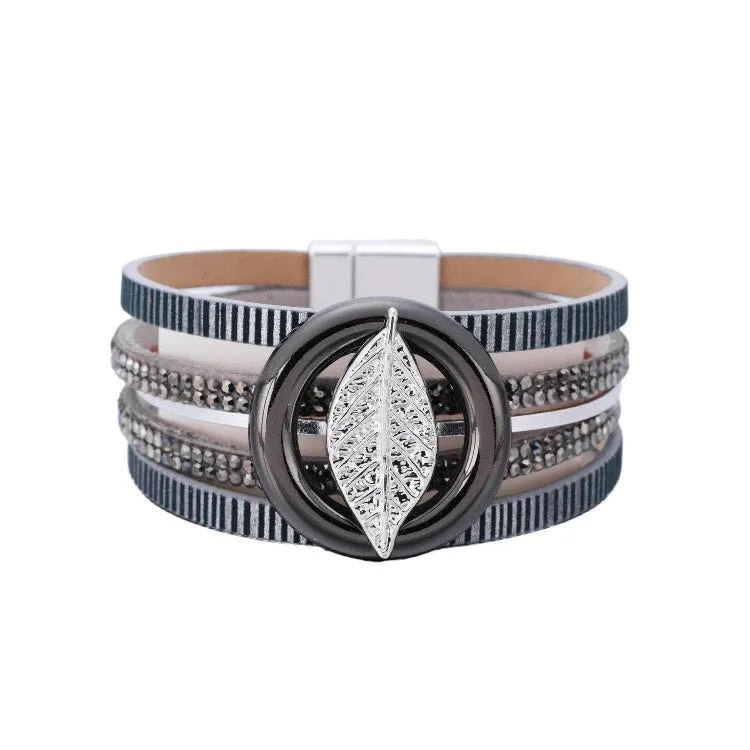 KMVEXO Summer Leather Bracelet Charm Pearls Bracelets&amp;Bangles Magnet Buckle Life of Trees Bohemian Bracelets for Women Manchette