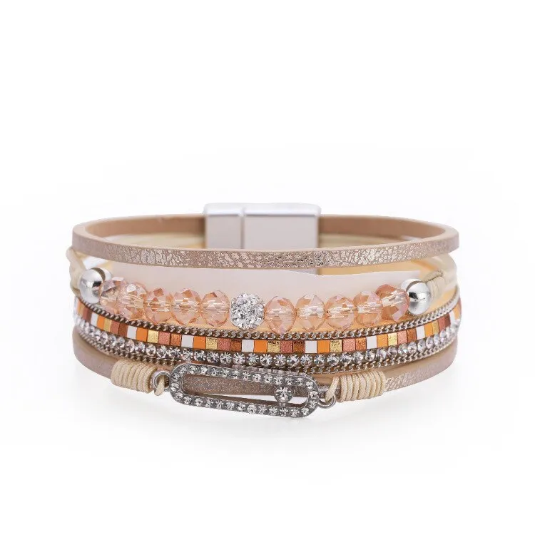 KMVEXO Summer Leather Bracelet Charm Pearls Bracelets&amp;Bangles Magnet Buckle Life of Trees Bohemian Bracelets for Women Manchette
