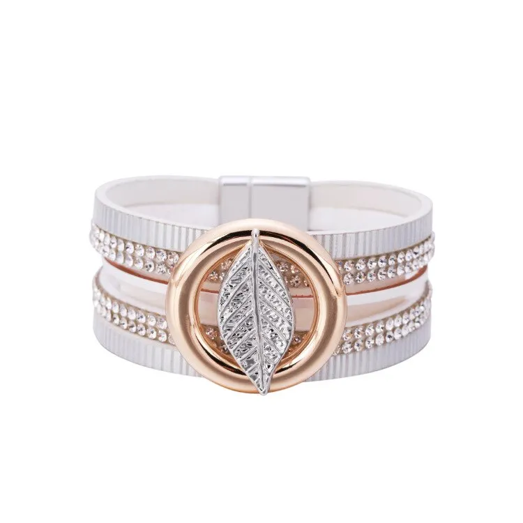 KMVEXO Summer Leather Bracelet Charm Pearls Bracelets&amp;Bangles Magnet Buckle Life of Trees Bohemian Bracelets for Women Manchette