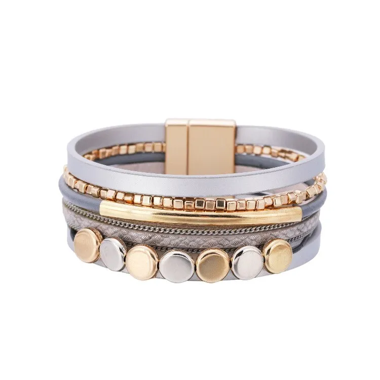 KMVEXO Summer Leather Bracelet Charm Pearls Bracelets&amp;Bangles Magnet Buckle Life of Trees Bohemian Bracelets for Women Manchette