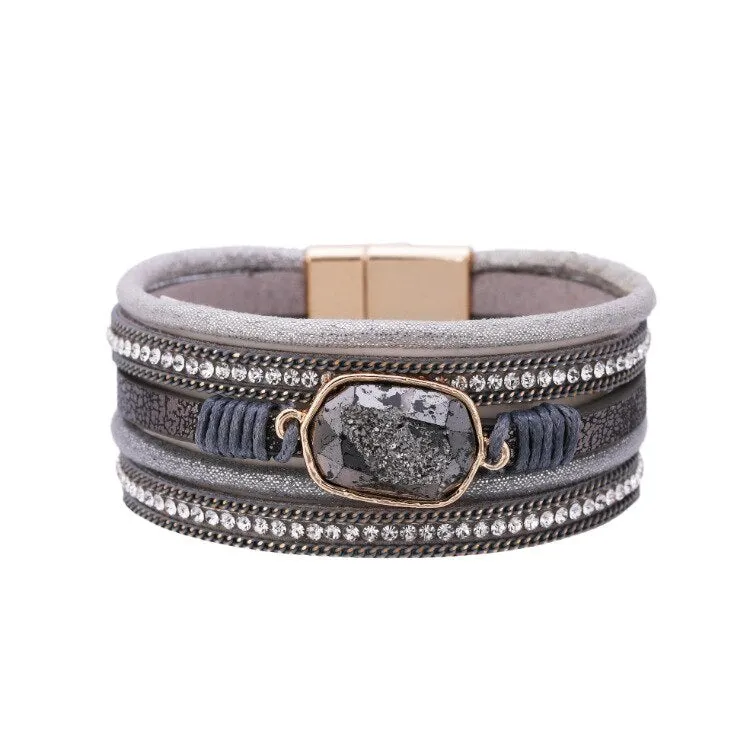 KMVEXO Summer Leather Bracelet Charm Pearls Bracelets&amp;Bangles Magnet Buckle Life of Trees Bohemian Bracelets for Women Manchette