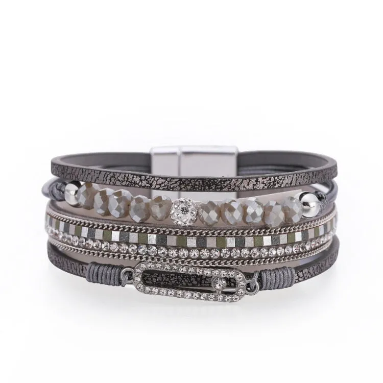 KMVEXO Summer Leather Bracelet Charm Pearls Bracelets&amp;Bangles Magnet Buckle Life of Trees Bohemian Bracelets for Women Manchette