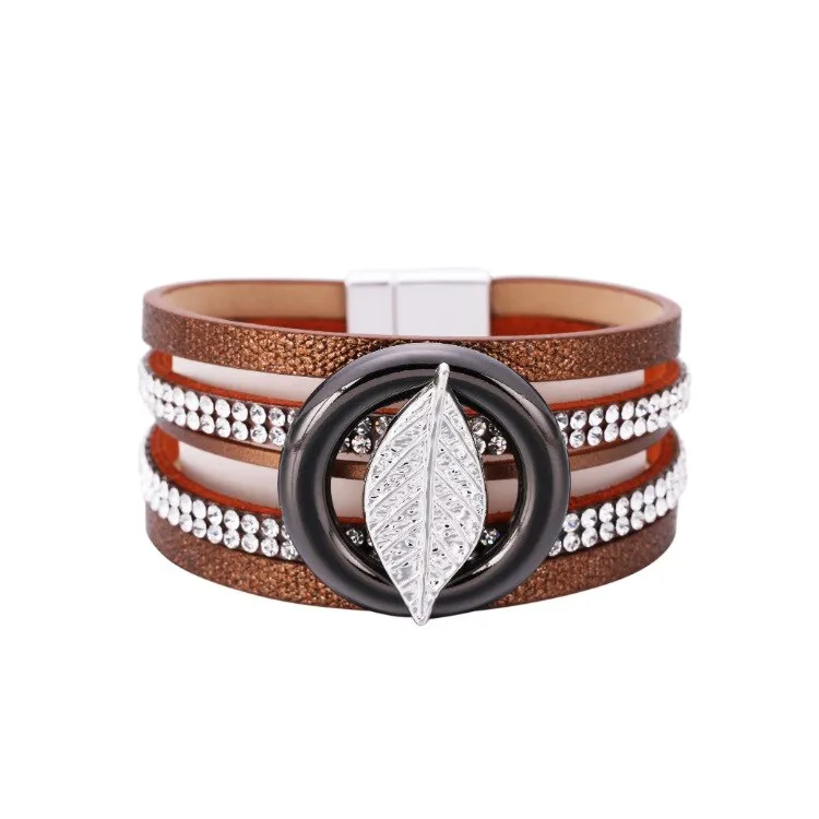 KMVEXO Summer Leather Bracelet Charm Pearls Bracelets&amp;Bangles Magnet Buckle Life of Trees Bohemian Bracelets for Women Manchette