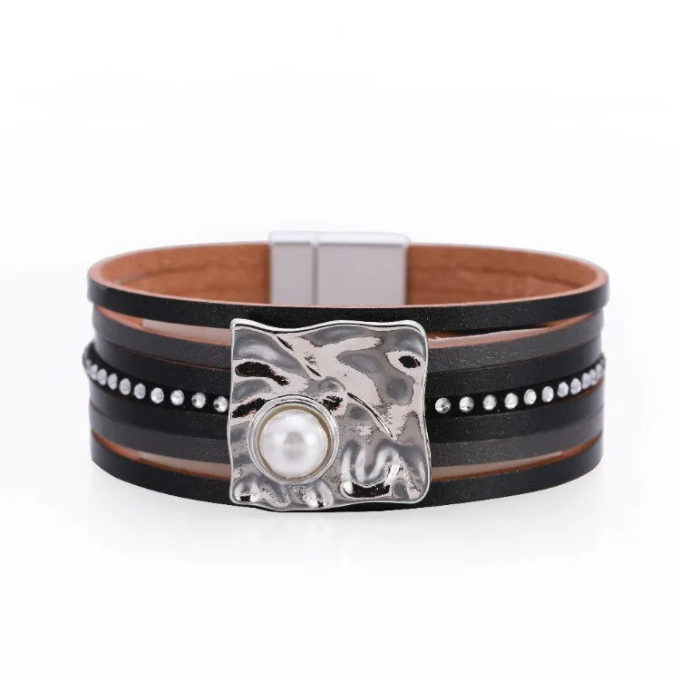 KMVEXO Summer Leather Bracelet Charm Pearls Bracelets&amp;Bangles Magnet Buckle Life of Trees Bohemian Bracelets for Women Manchette