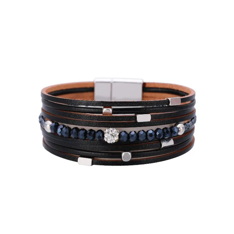 KMVEXO Summer Leather Bracelet Charm Pearls Bracelets&amp;Bangles Magnet Buckle Life of Trees Bohemian Bracelets for Women Manchette