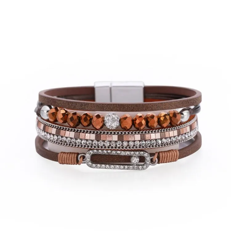 KMVEXO Summer Leather Bracelet Charm Pearls Bracelets&amp;Bangles Magnet Buckle Life of Trees Bohemian Bracelets for Women Manchette