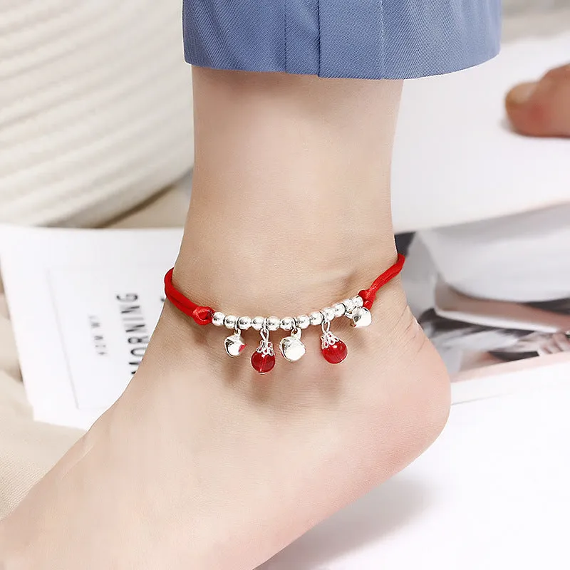 Korean Version Simple Bell Red Rope Anklet