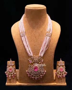 Kundan Pink Stone and Pearl Beads Long Necklace Jewellery