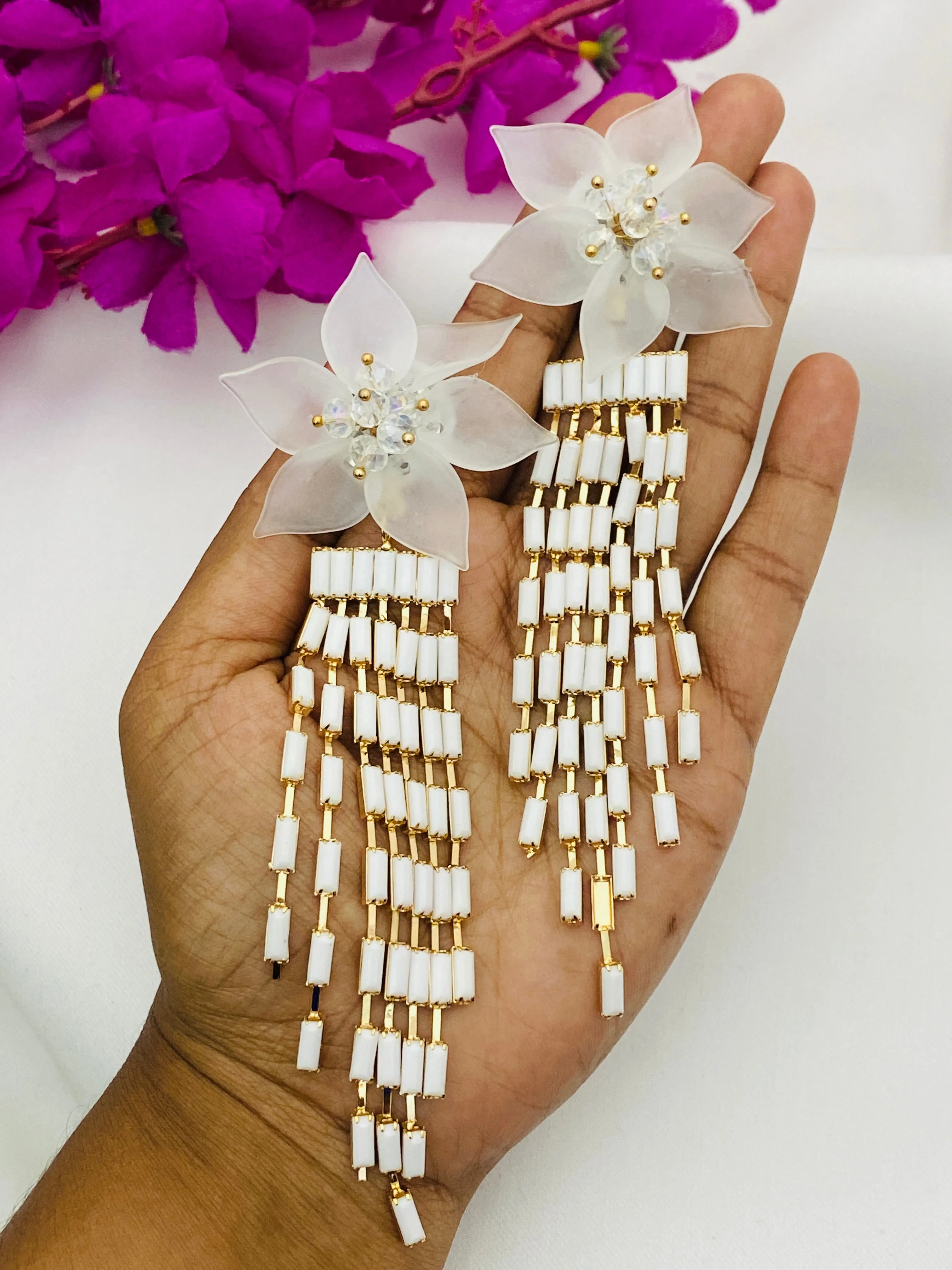 Latest Trendy Stylish Long Party Wear Earrings With Floral Design