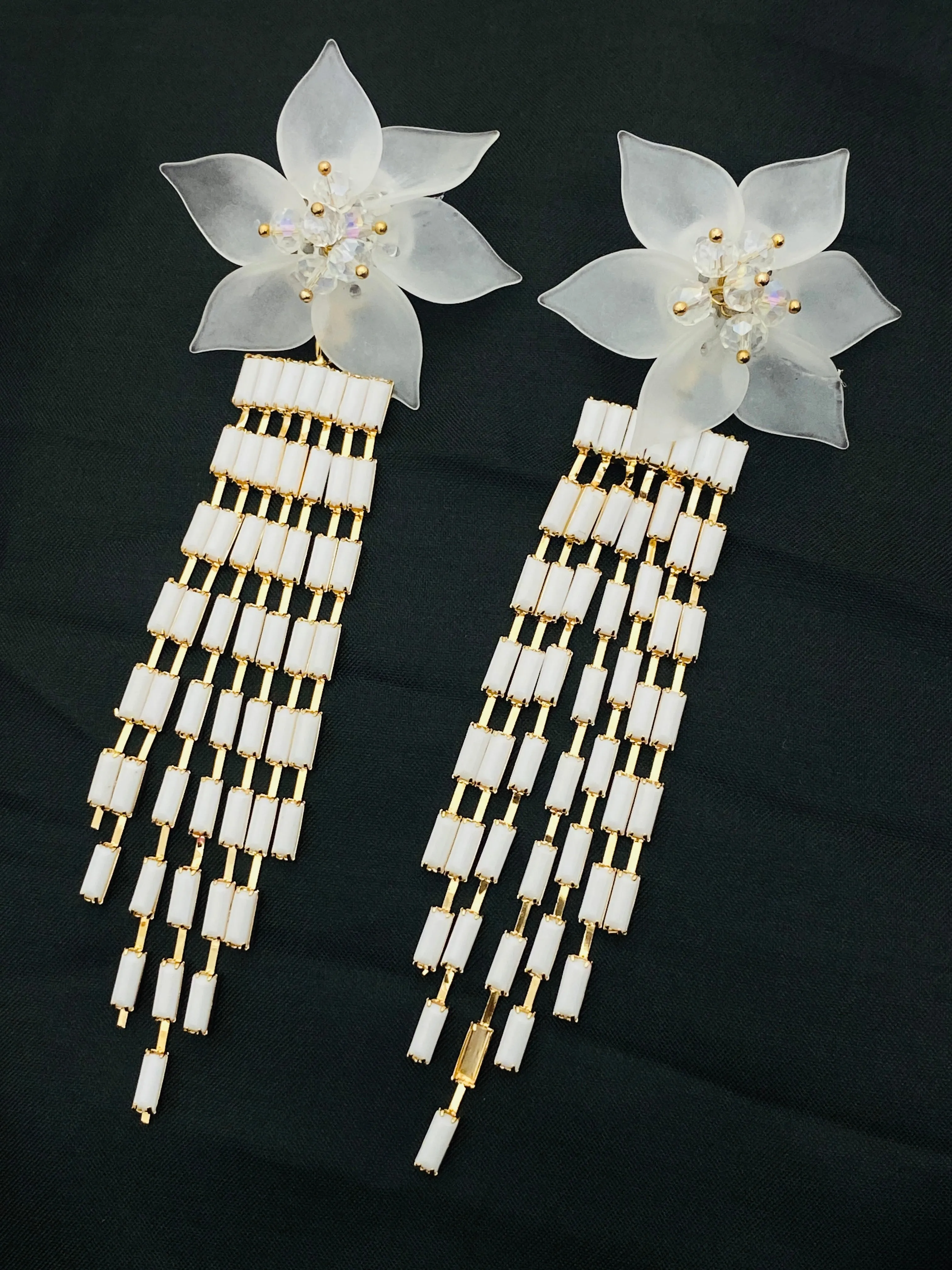Latest Trendy Stylish Long Party Wear Earrings With Floral Design