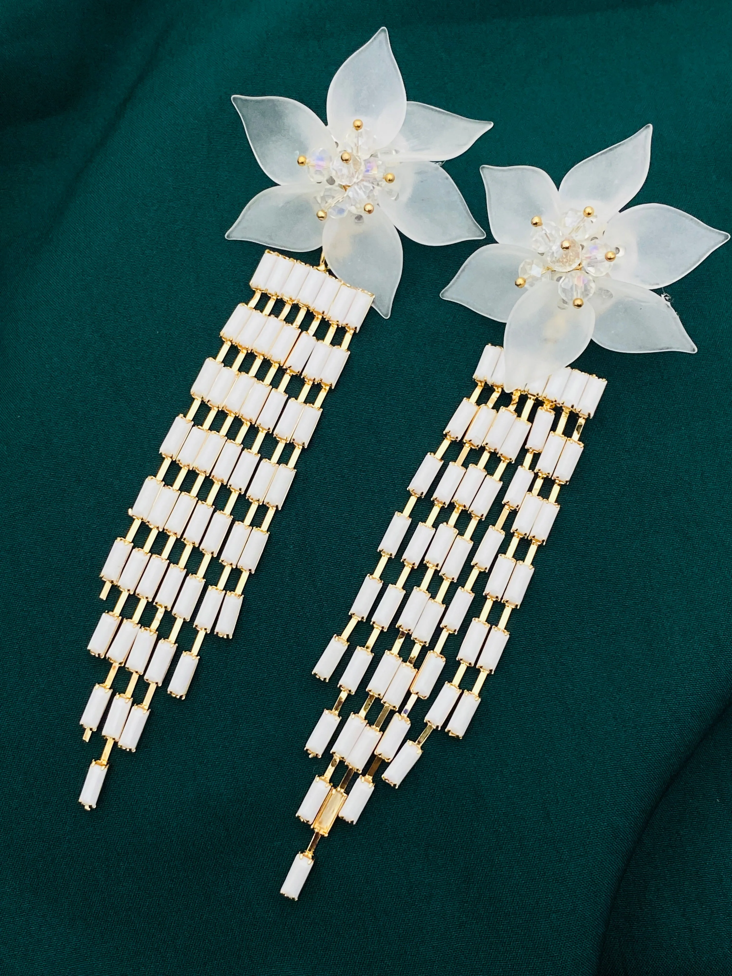 Latest Trendy Stylish Long Party Wear Earrings With Floral Design