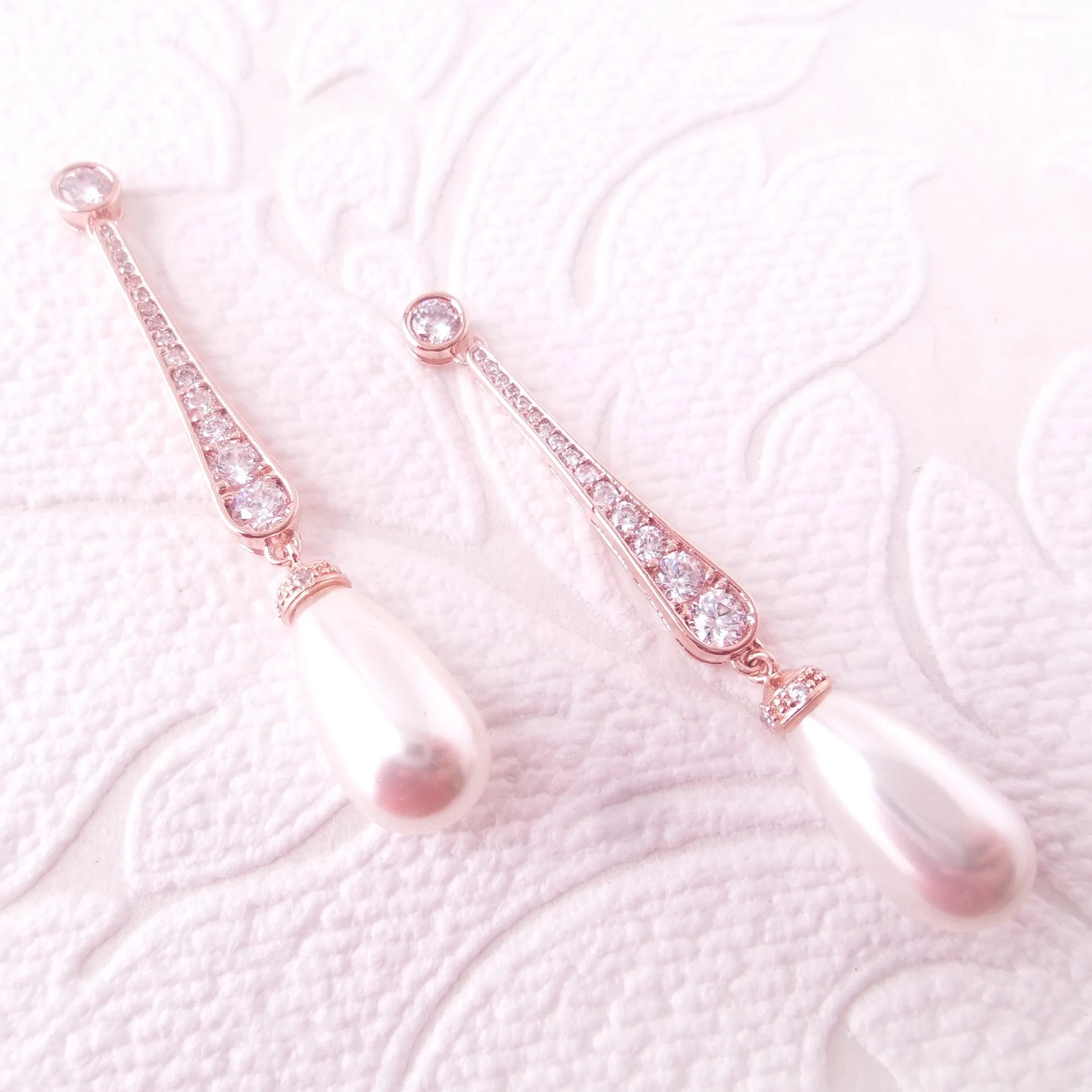 Linear Bridal Earrings with Pearl Drops
