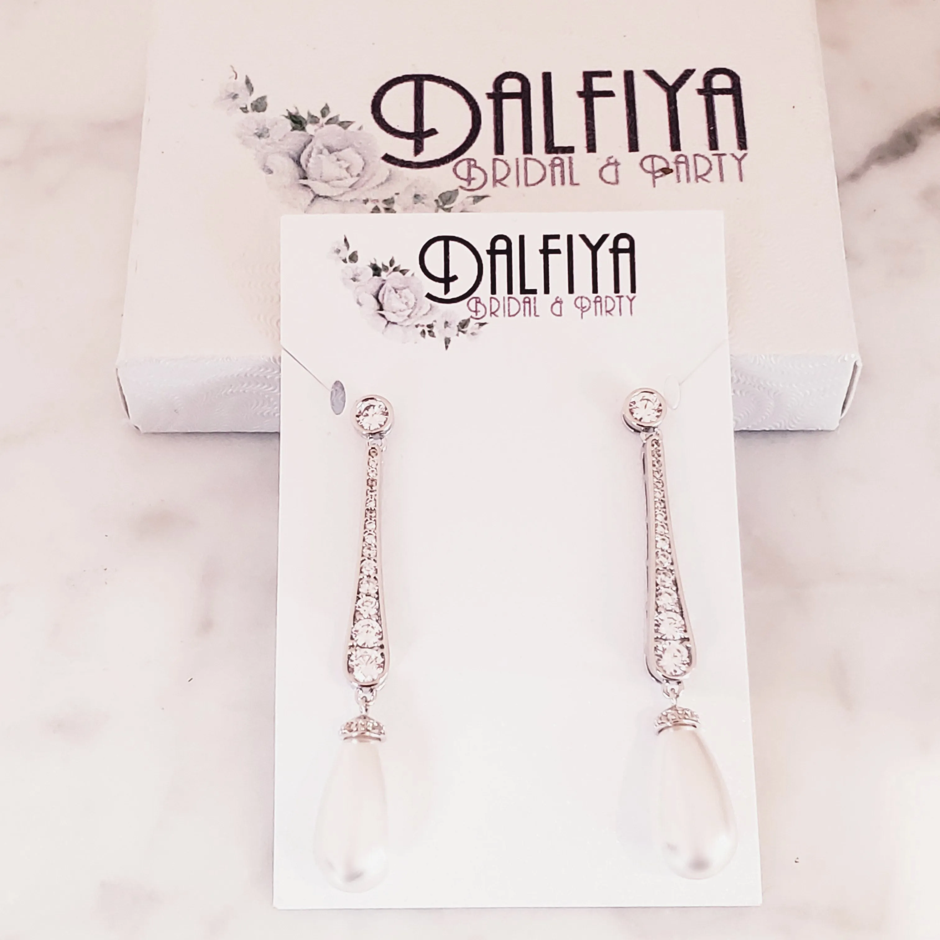 Linear Bridal Earrings with Pearl Drops