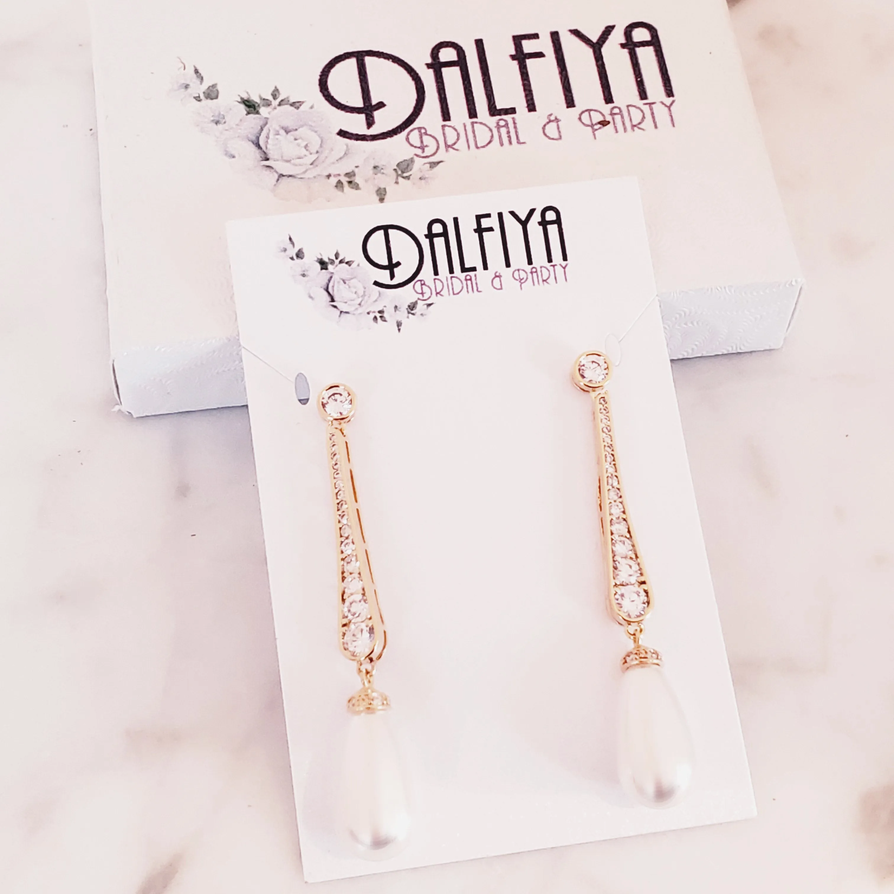 Linear Bridal Earrings with Pearl Drops