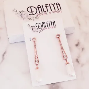 Linear Bridal Earrings with Pearl Drops