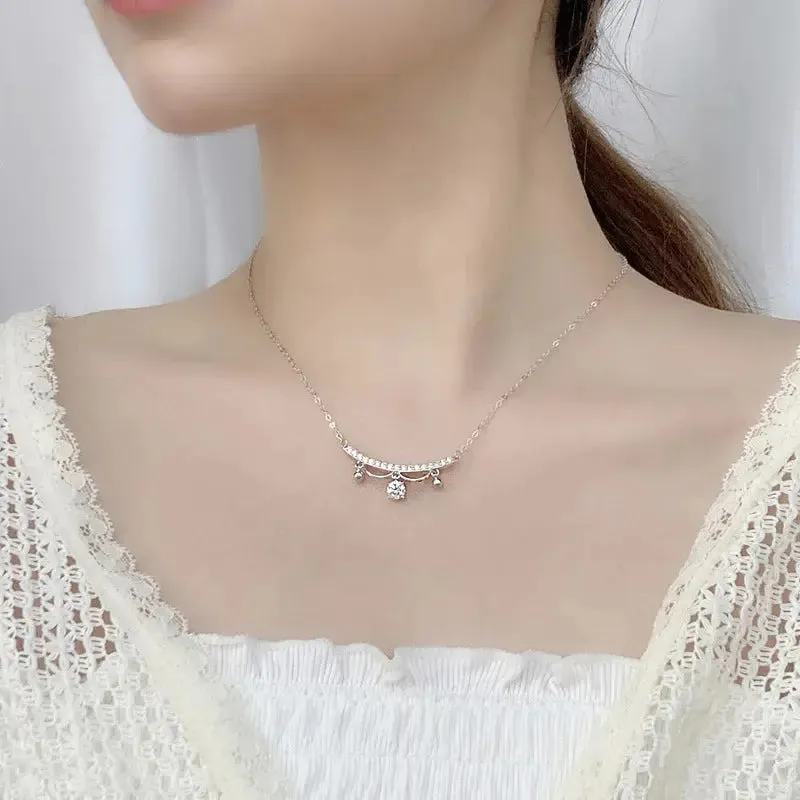 LOVCIA Elegant Moissanite CZ Lace Drop Tassels 925 Sterling Silver Necklace
