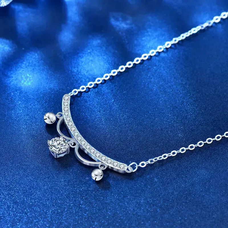 LOVCIA Elegant Moissanite CZ Lace Drop Tassels 925 Sterling Silver Necklace