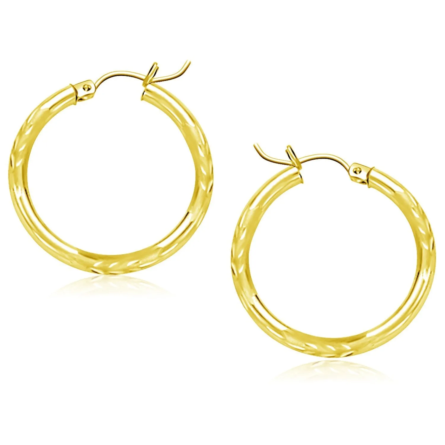 LOVCIA Luxury Stylish 10k Yellow Gold Diamond-Cut Hoop Earrings (25mm)