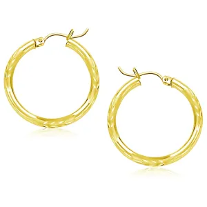 LOVCIA Luxury Stylish 10k Yellow Gold Diamond-Cut Hoop Earrings (25mm)