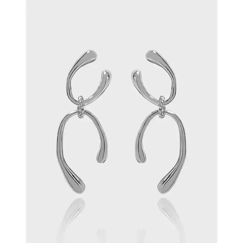 LOVCIA Modern Double U Shape 925 Sterling Silver Dangling Earrings