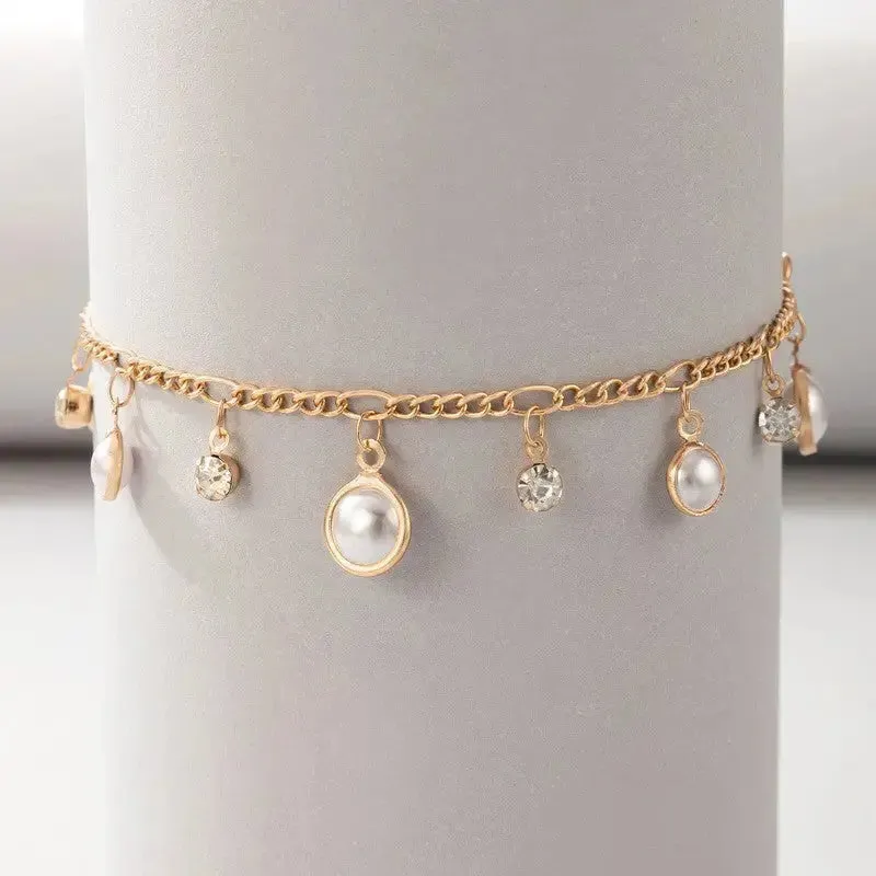 LOVCIA Sparkling Zircon Pearl Tassel Anklet for Women - Radiate Elegance with Every Step