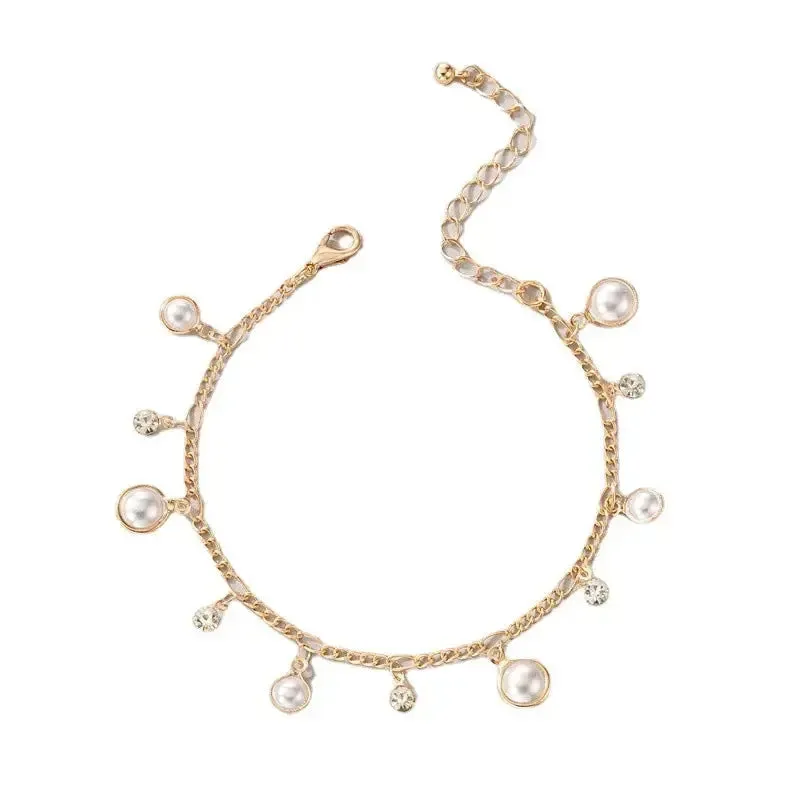 LOVCIA Sparkling Zircon Pearl Tassel Anklet for Women - Radiate Elegance with Every Step