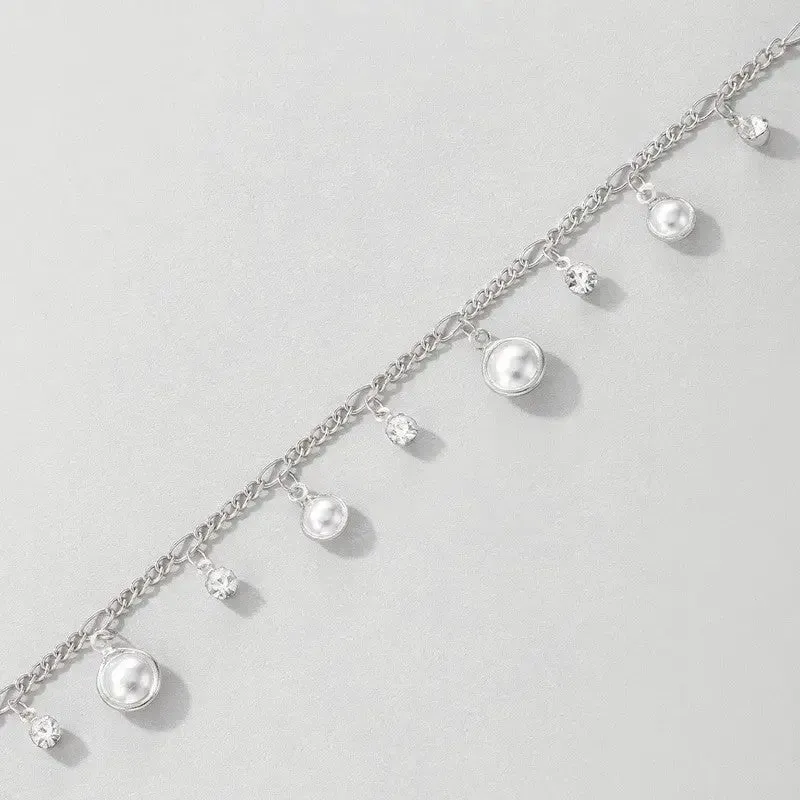 LOVCIA Sparkling Zircon Pearl Tassel Anklet for Women - Radiate Elegance with Every Step
