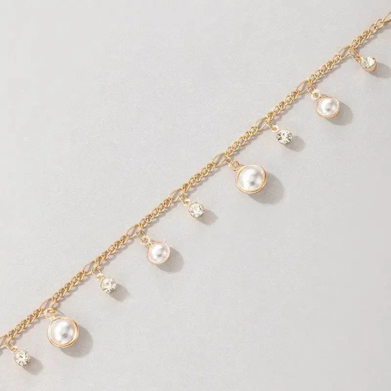 LOVCIA Sparkling Zircon Pearl Tassel Anklet for Women - Radiate Elegance with Every Step