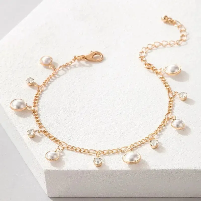 LOVCIA Sparkling Zircon Pearl Tassel Anklet for Women - Radiate Elegance with Every Step