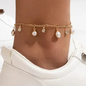 LOVCIA Sparkling Zircon Pearl Tassel Anklet for Women - Radiate Elegance with Every Step
