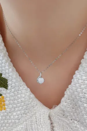 Lovely Onset Platinum-Plated Opal Pendant Necklace