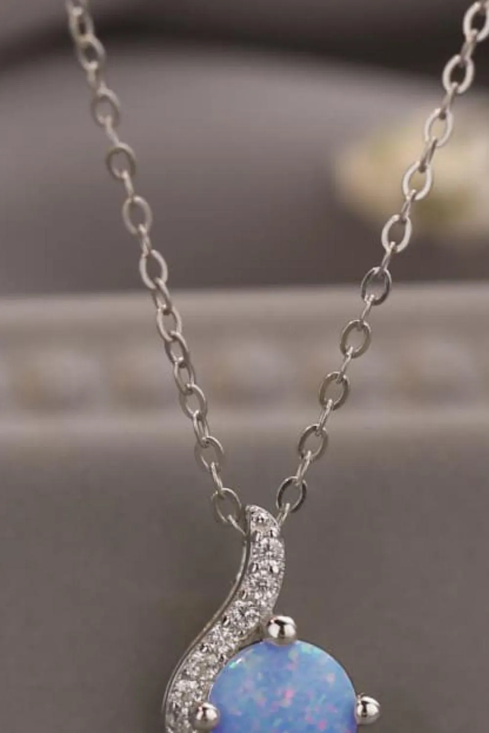 Lovely Onset Platinum-Plated Opal Pendant Necklace