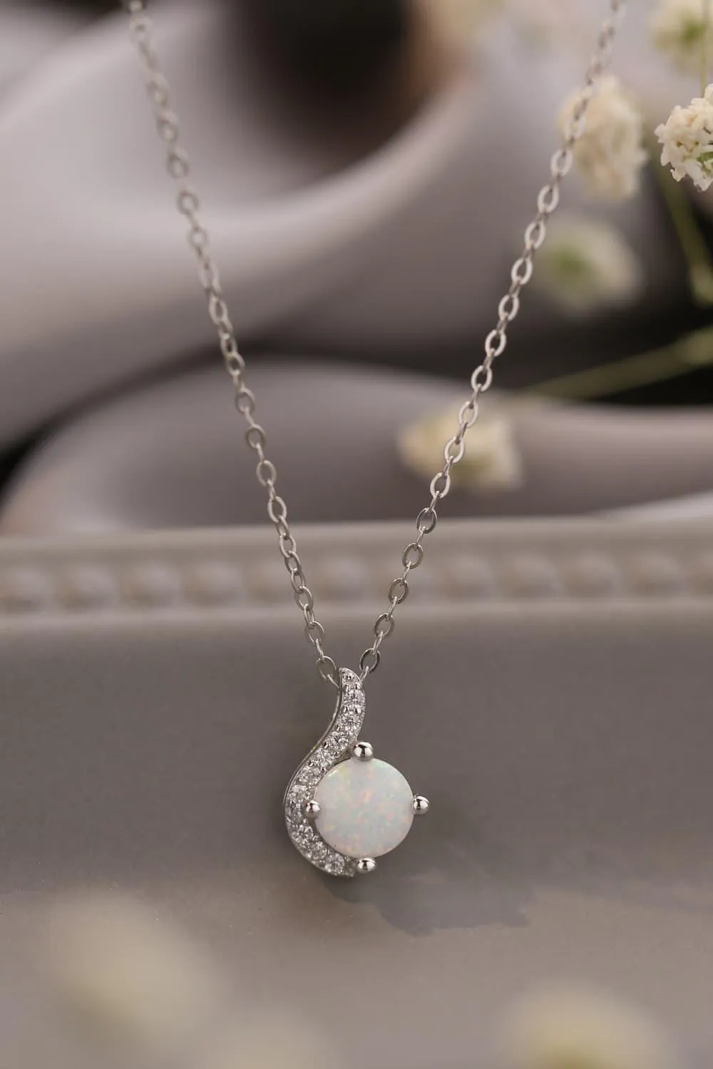 Lovely Onset Platinum-Plated Opal Pendant Necklace