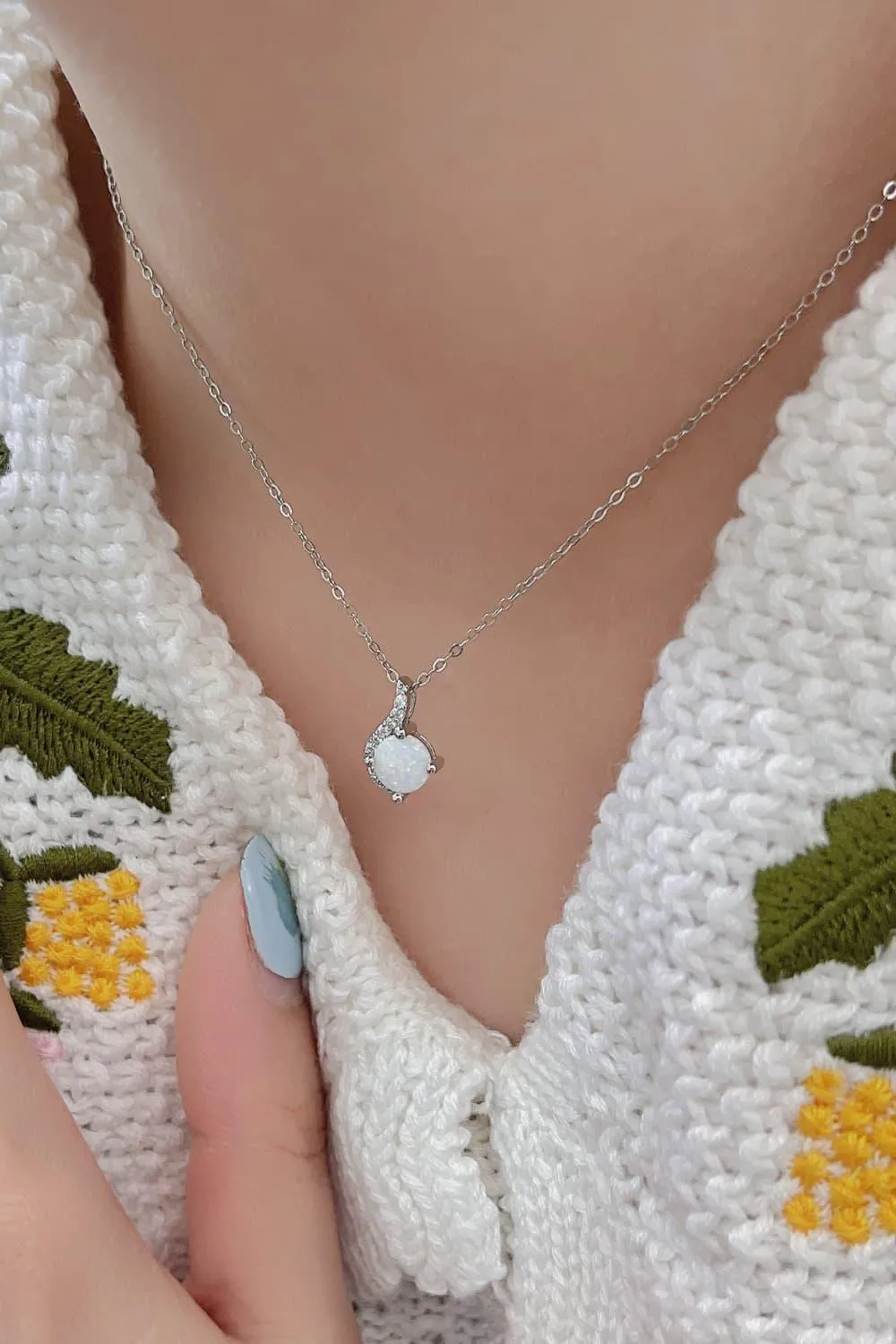 Lovely Onset Platinum-Plated Opal Pendant Necklace