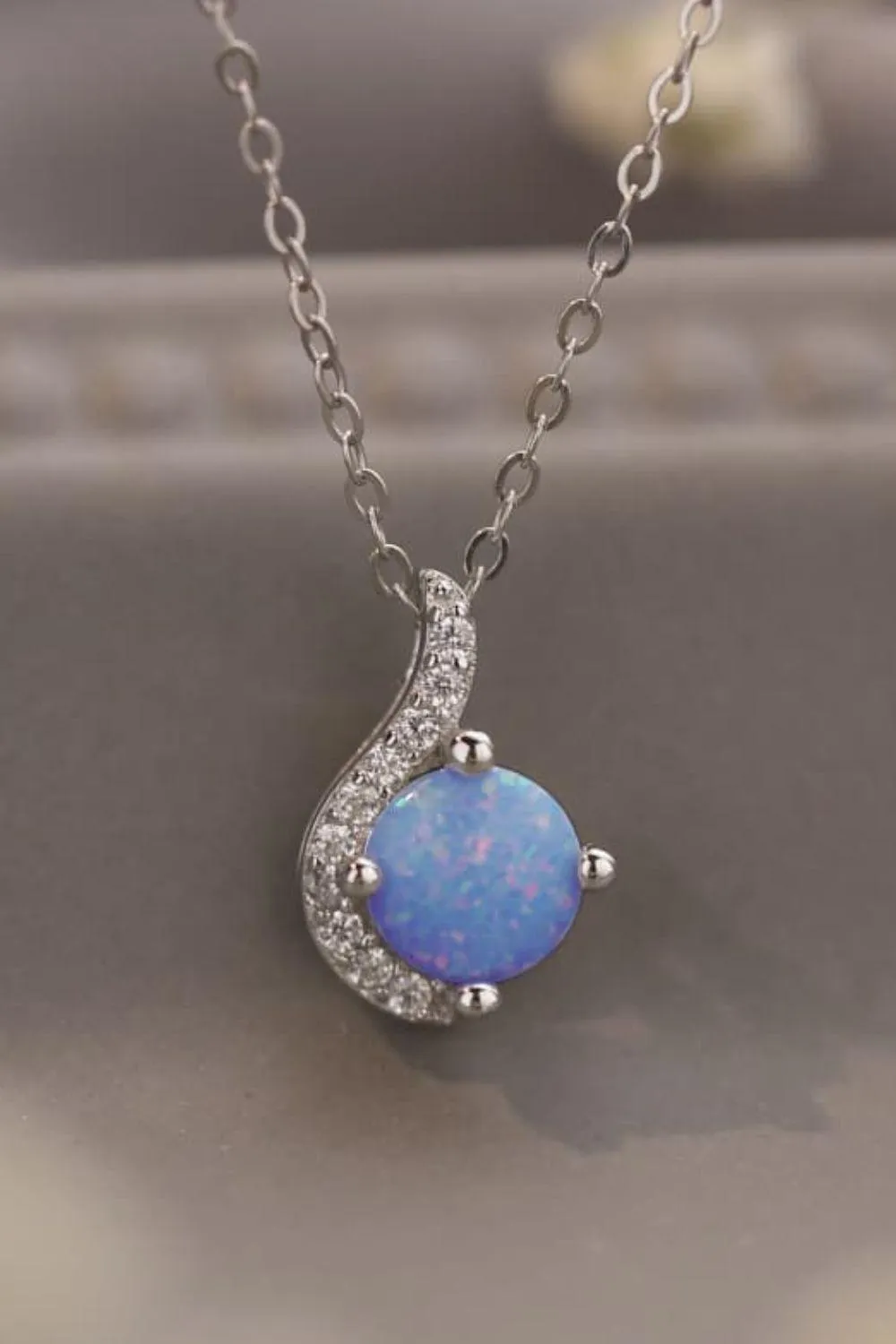 Lovely Onset Platinum-Plated Opal Pendant Necklace