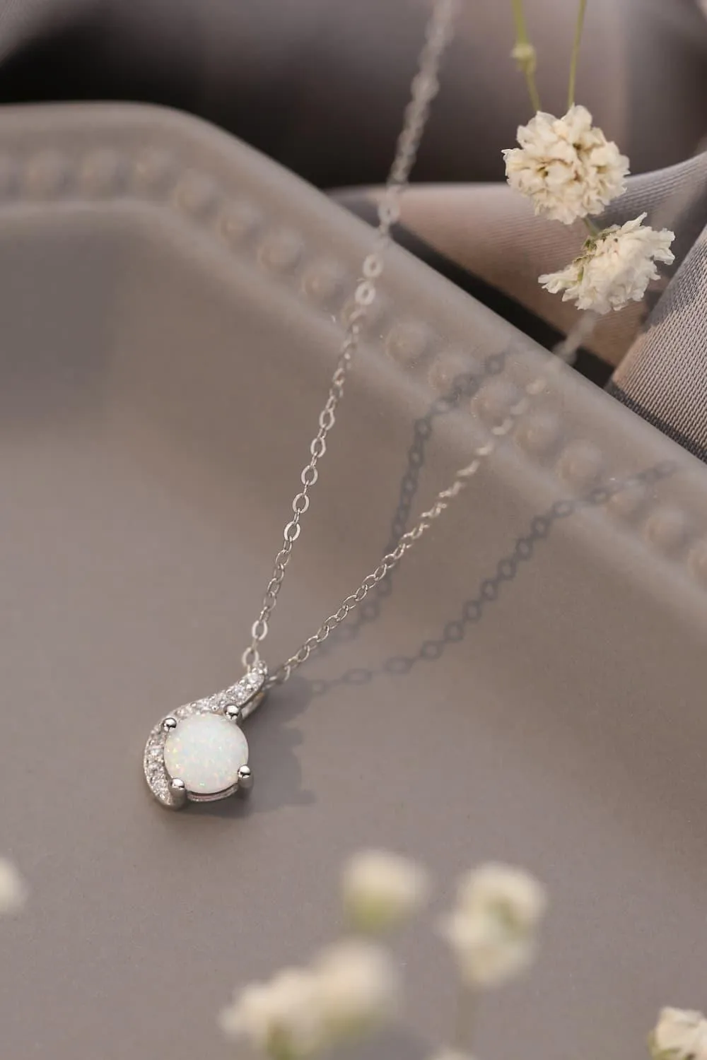 Lovely Onset Platinum-Plated Opal Pendant Necklace