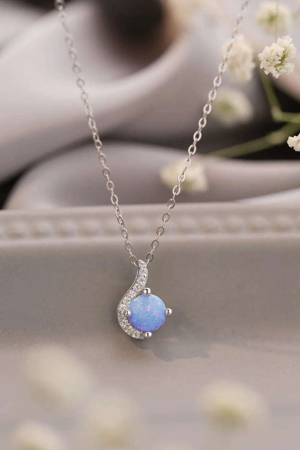 Lovely Onset Platinum-Plated Opal Pendant Necklace