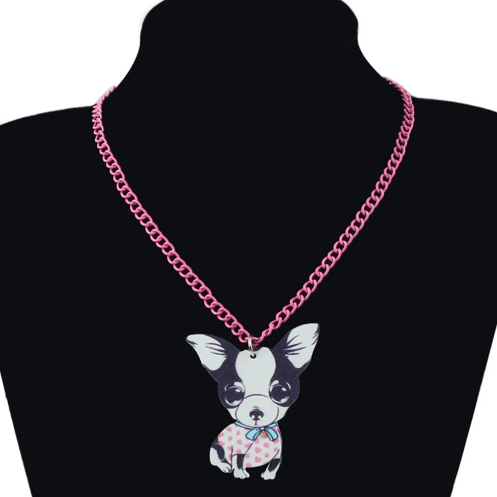 Lucky PINK Chihuahua Pendant Necklace with Matching Earrings