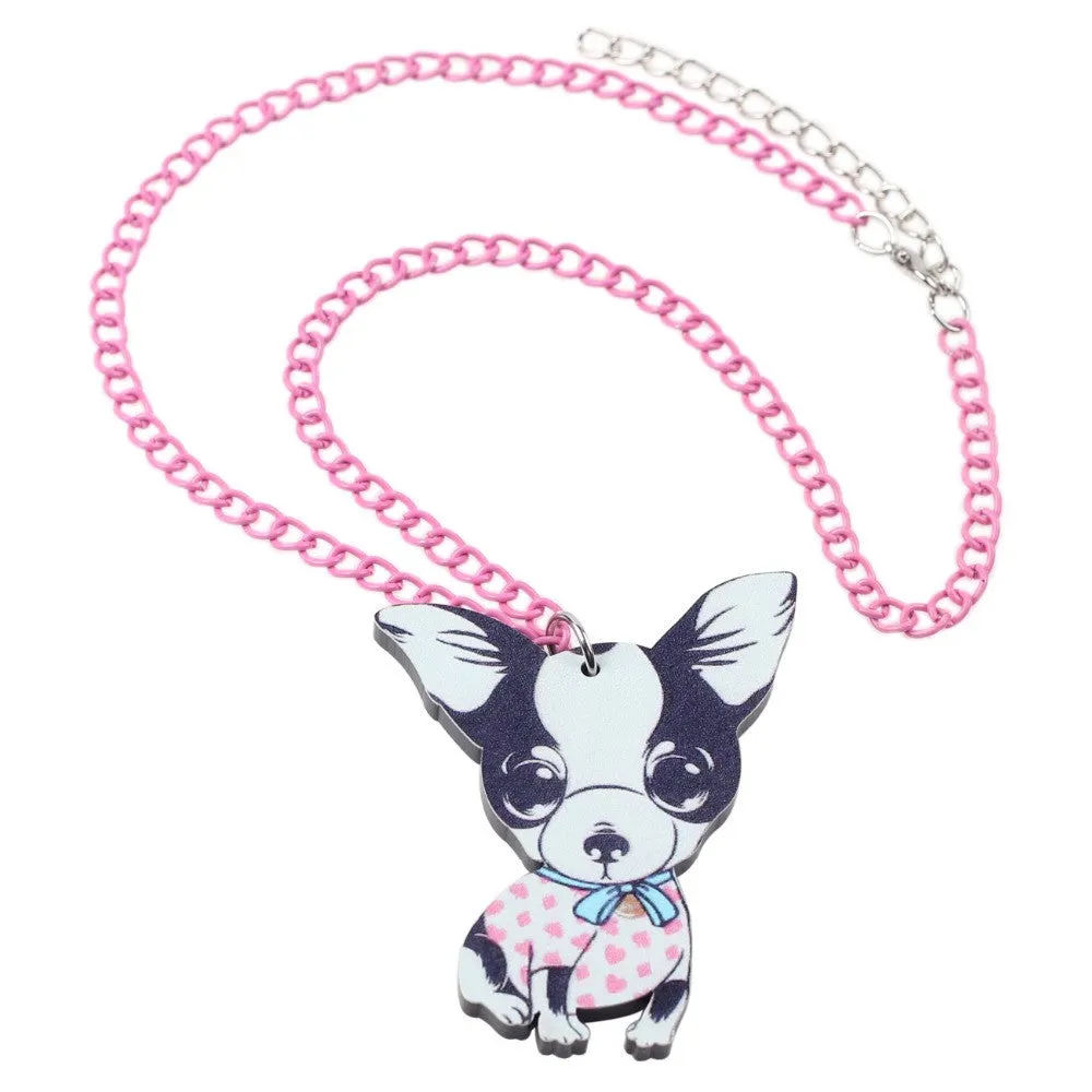 Lucky PINK Chihuahua Pendant Necklace with Matching Earrings