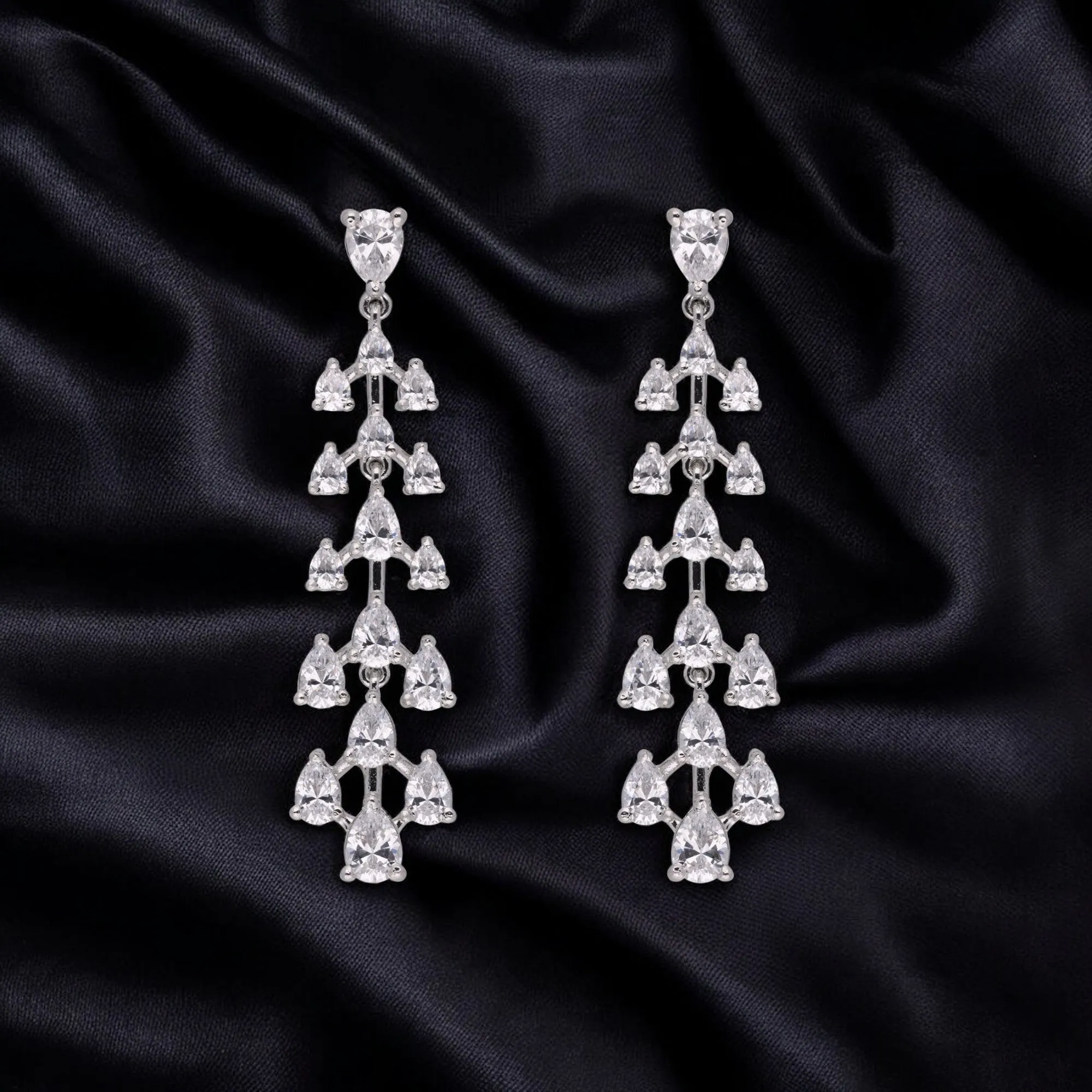 Luxurious 925 Sterling Silver Cascading Chandelier Earrings with Cubic Zirconia | SKU : 0003534618, 0021326103, 0021326110