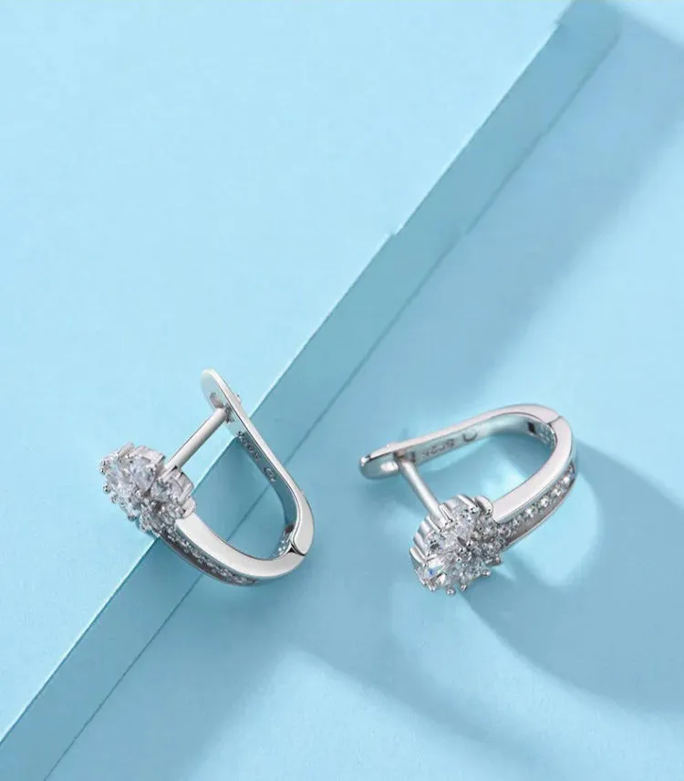Luxurious Crystal Flowers Inlaid 925 Sterling Silver Hoop Earrings for Women Fancy Charm Jewelry Accessories