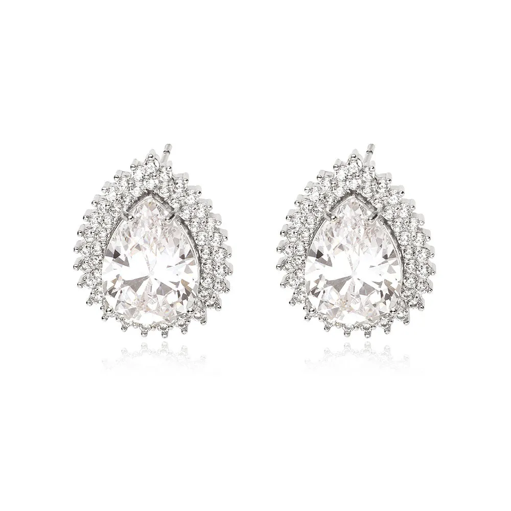 LUXURIOUS DROP SET | Double White Rhodium Plated