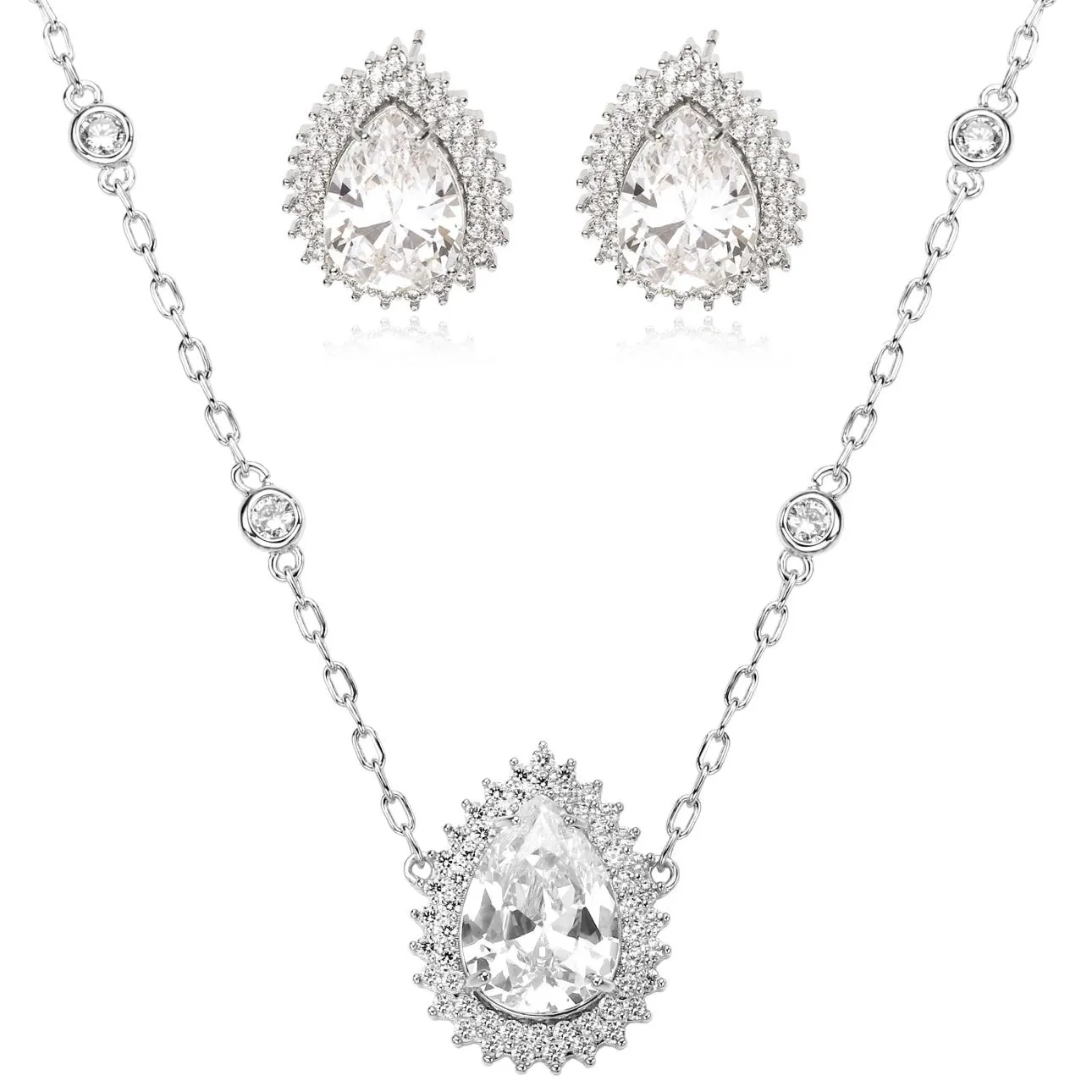 LUXURIOUS DROP SET | Double White Rhodium Plated